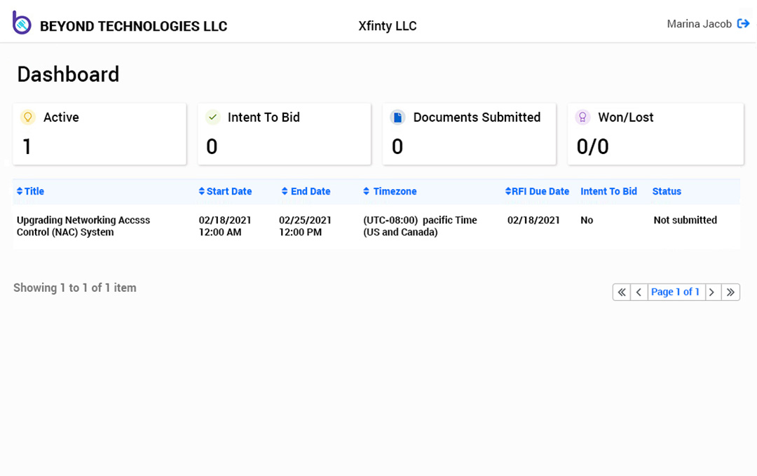 screenshot of Bid Management
